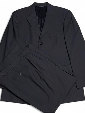 Brooks Brothers Wool 3-Button Black Suit Size 42R 36W 30L Stretch Pleated Cuffed